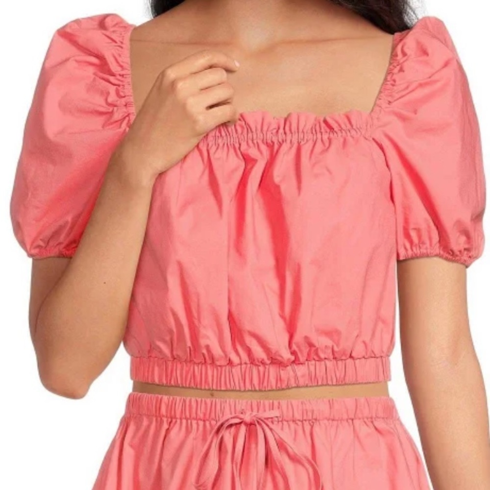 LDT Chloe Square Neck Short Puff Sleeve Smocked Coral